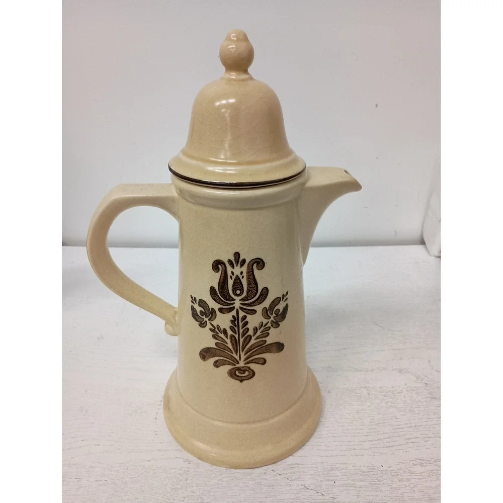 Pfatzgraff Coffee‎ Tea Pot Pitcher Tan Brown Floral Stoneware Village Vintage